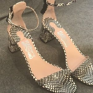 Ferragamo  Connie Reptile Black & White Sandals